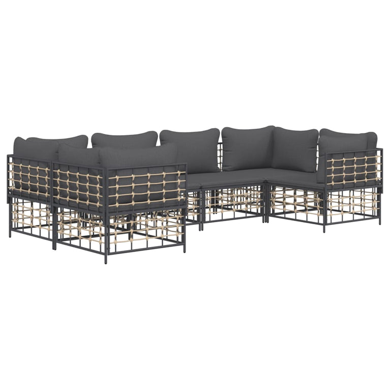 6-delige Loungeset met kussens poly rattan antracietkleurig MeubelReus
