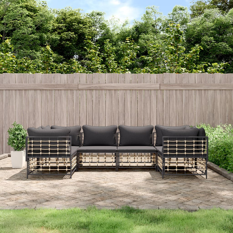 6-delige Loungeset met kussens poly rattan antracietkleurig MeubelReus