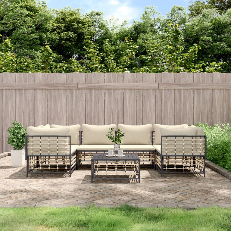 7-delige Loungeset met kussens poly rattan antracietkleurig MeubelReus