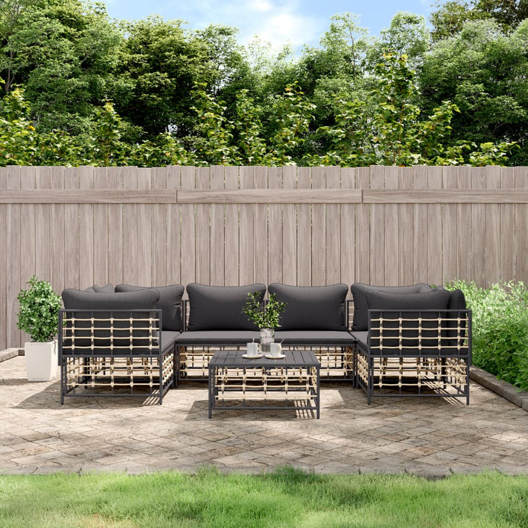 7-delige Loungeset met kussens poly rattan antracietkleurig MeubelReus