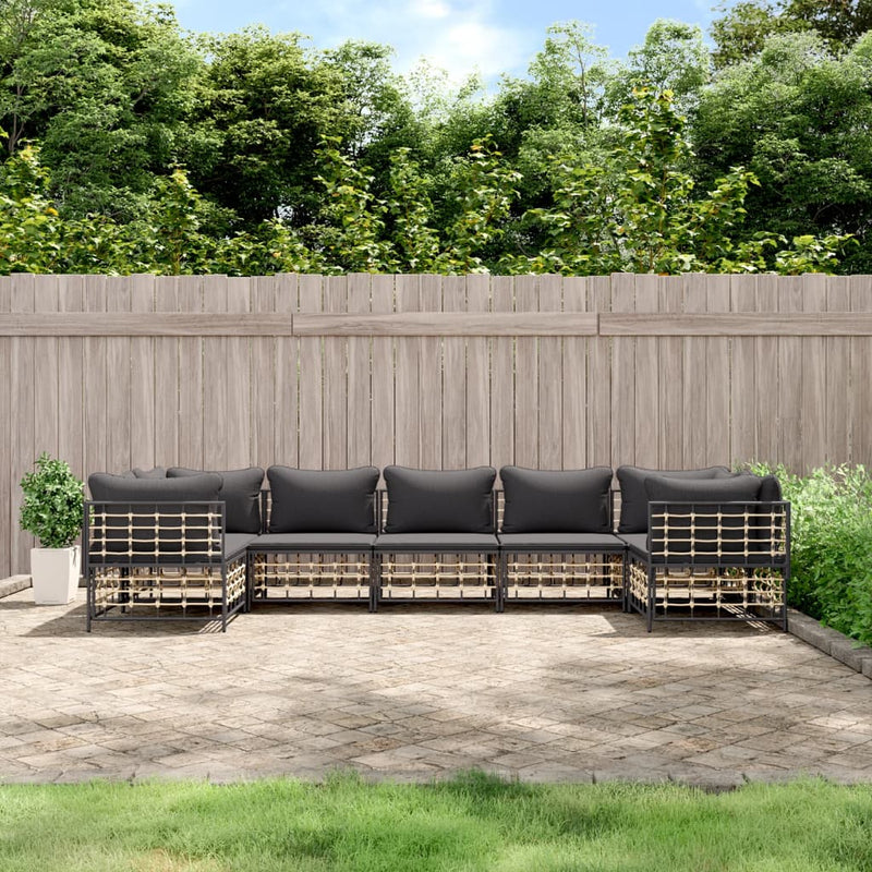 7-delige Loungeset met kussens poly rattan antracietkleurig MeubelReus