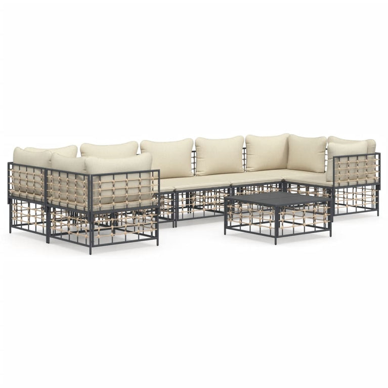 8-delige Loungeset met kussens poly rattan antracietkleurig