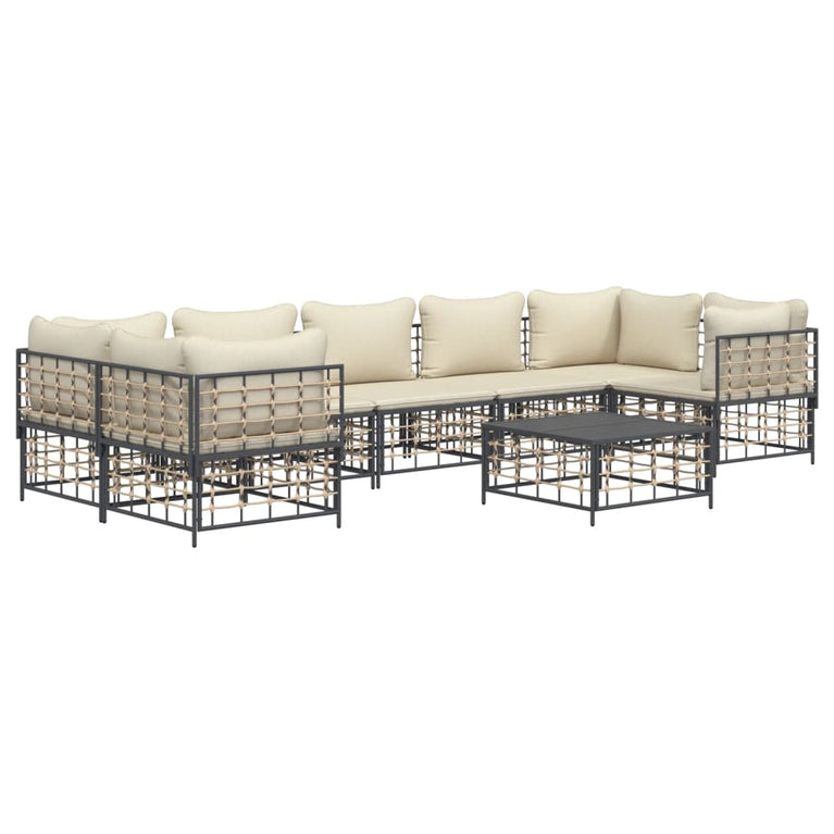 8-delige Loungeset met kussens poly rattan antracietkleurig
