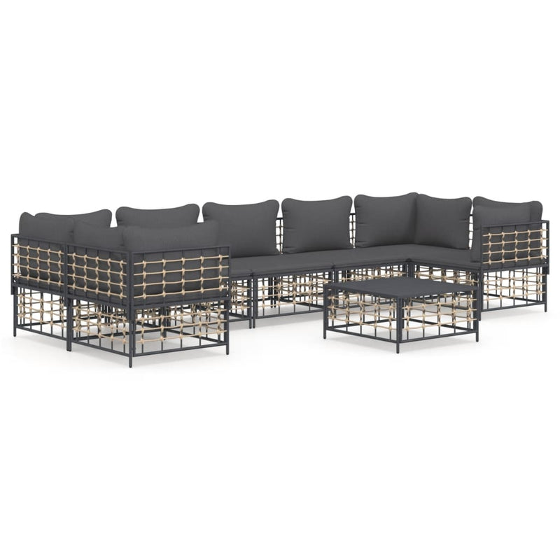 8-delige Loungeset met kussens poly rattan antracietkleurig