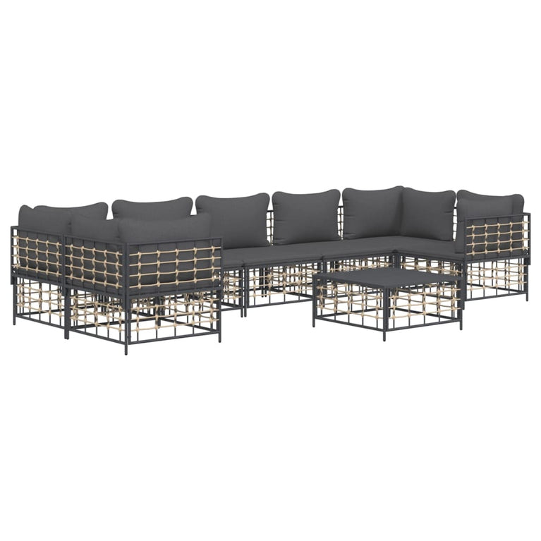 8-delige Loungeset met kussens poly rattan antracietkleurig