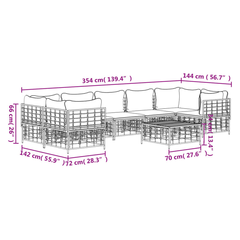 8-delige Loungeset met kussens poly rattan antracietkleurig