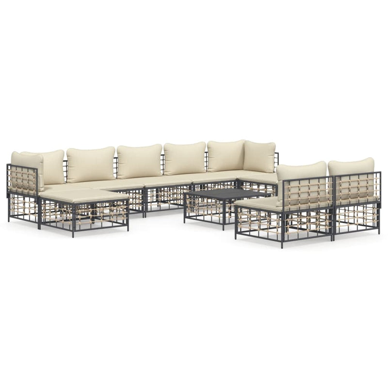 10-delige Loungeset met kussens poly rattan antracietkleurig MeubelReus