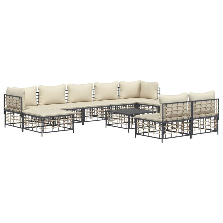 10-delige Loungeset met kussens poly rattan antracietkleurig MeubelReus