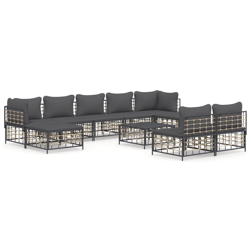 10-delige Loungeset met kussens poly rattan antracietkleurig MeubelReus