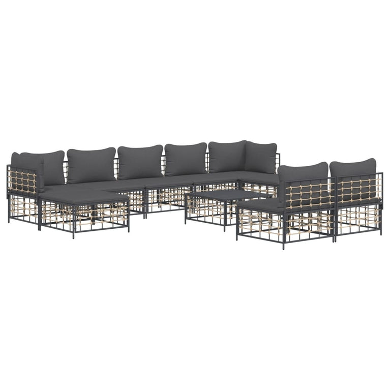 10-delige Loungeset met kussens poly rattan antracietkleurig MeubelReus