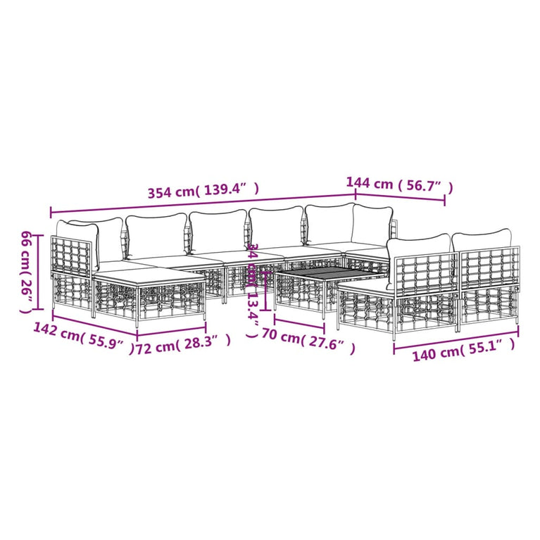 10-delige Loungeset met kussens poly rattan antracietkleurig MeubelReus