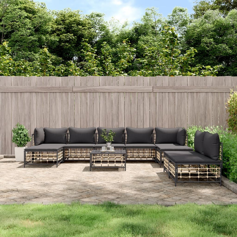 10-delige Loungeset met kussens poly rattan antracietkleurig MeubelReus