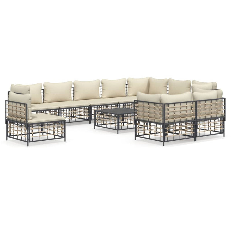 11-delige Loungeset met kussens poly rattan antracietkleurig MeubelReus