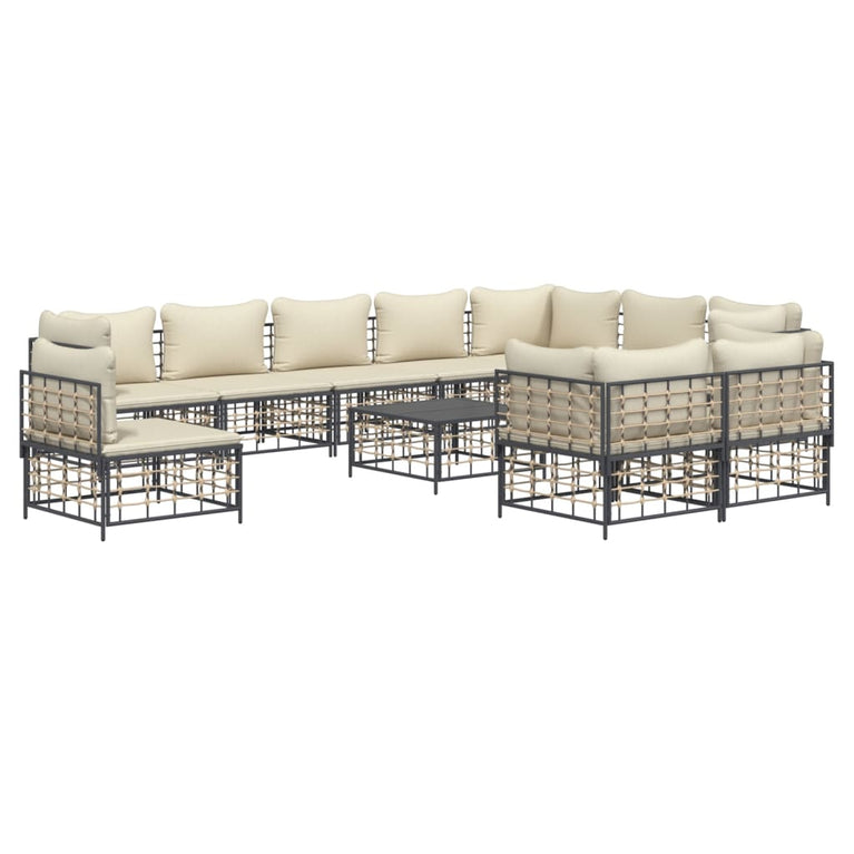 11-delige Loungeset met kussens poly rattan antracietkleurig MeubelReus