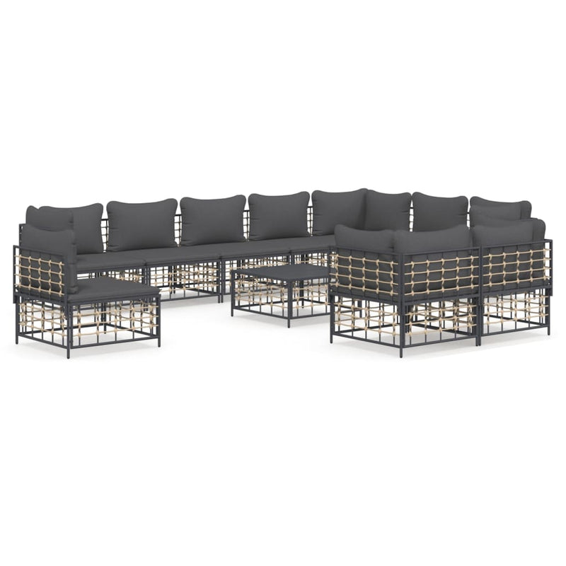 11-delige Loungeset met kussens poly rattan antracietkleurig MeubelReus