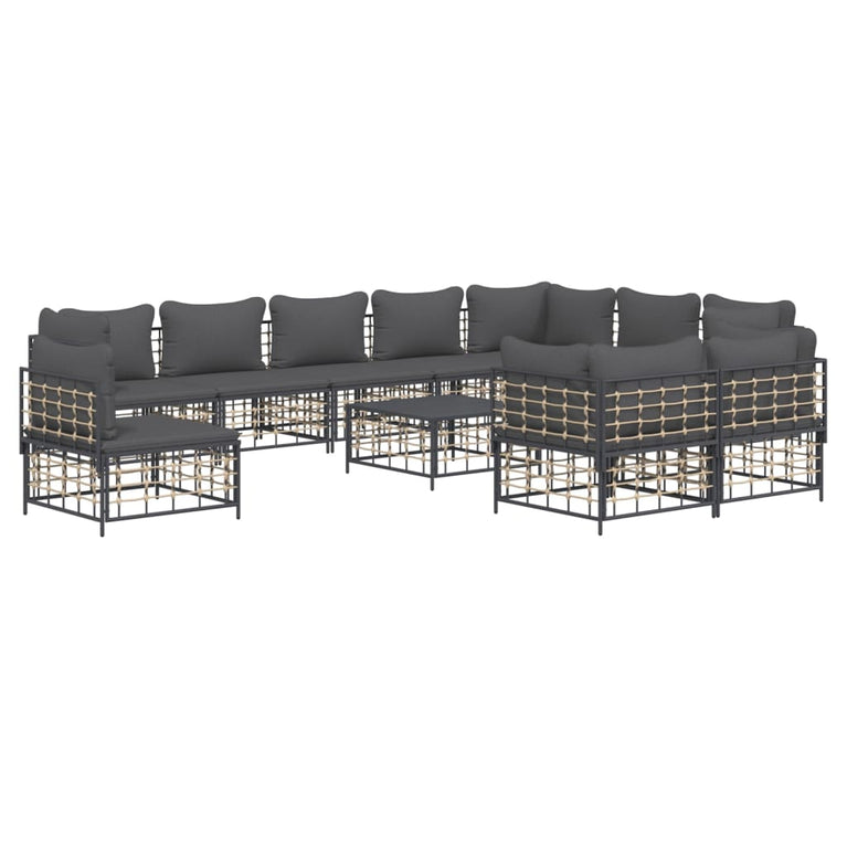 11-delige Loungeset met kussens poly rattan antracietkleurig MeubelReus