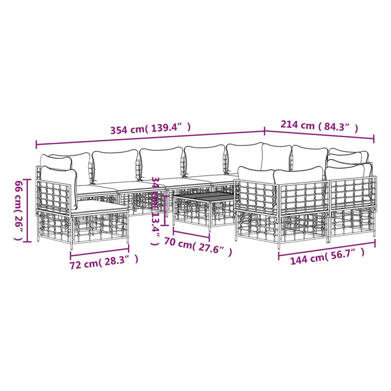 11-delige Loungeset met kussens poly rattan antracietkleurig MeubelReus