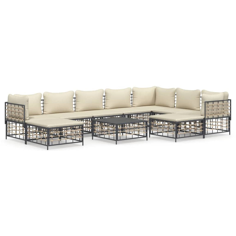 10-delige Loungeset met kussens poly rattan antracietkleurig MeubelReus