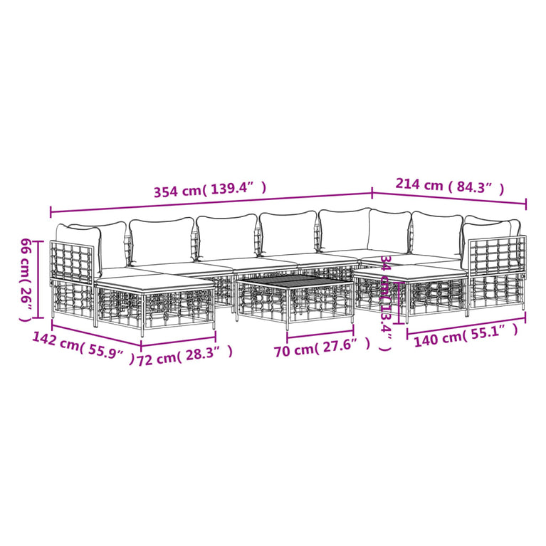 10-delige Loungeset met kussens poly rattan antracietkleurig MeubelReus