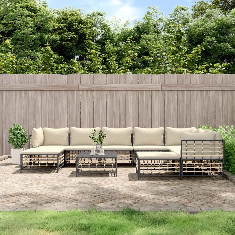 10-delige Loungeset met kussens poly rattan antracietkleurig MeubelReus