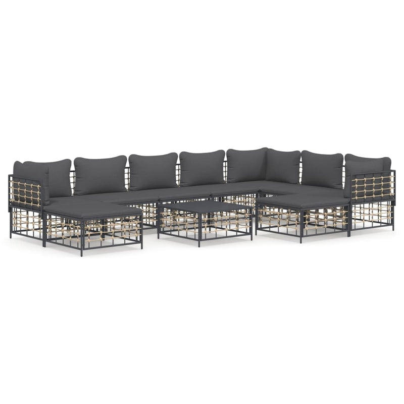 10-delige Loungeset met kussens poly rattan antracietkleurig MeubelReus