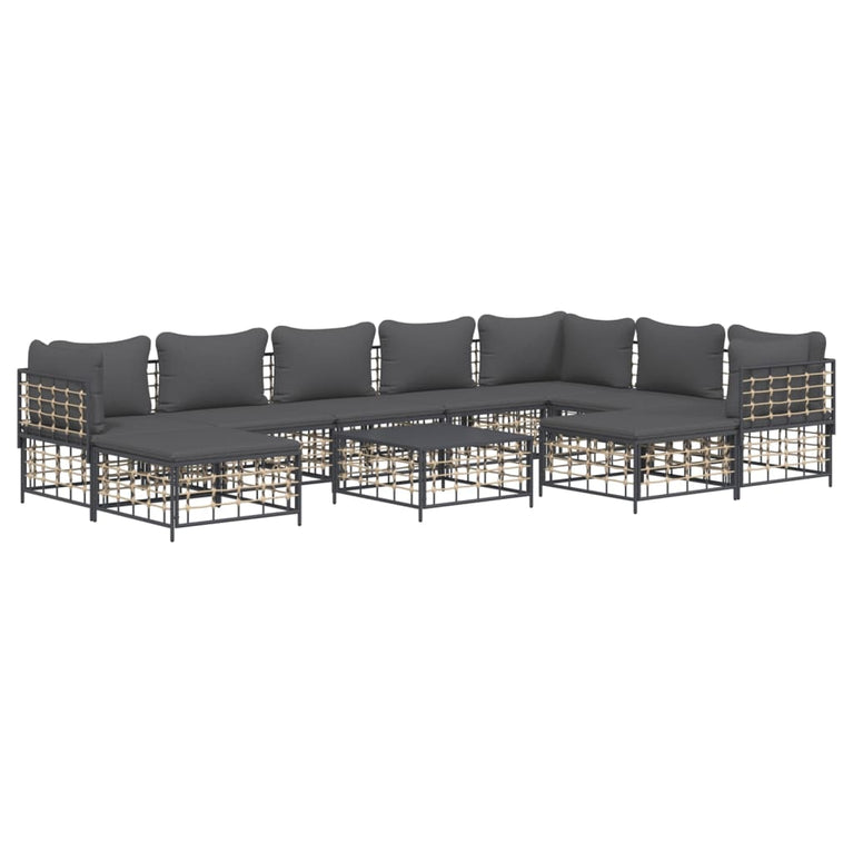10-delige Loungeset met kussens poly rattan antracietkleurig MeubelReus