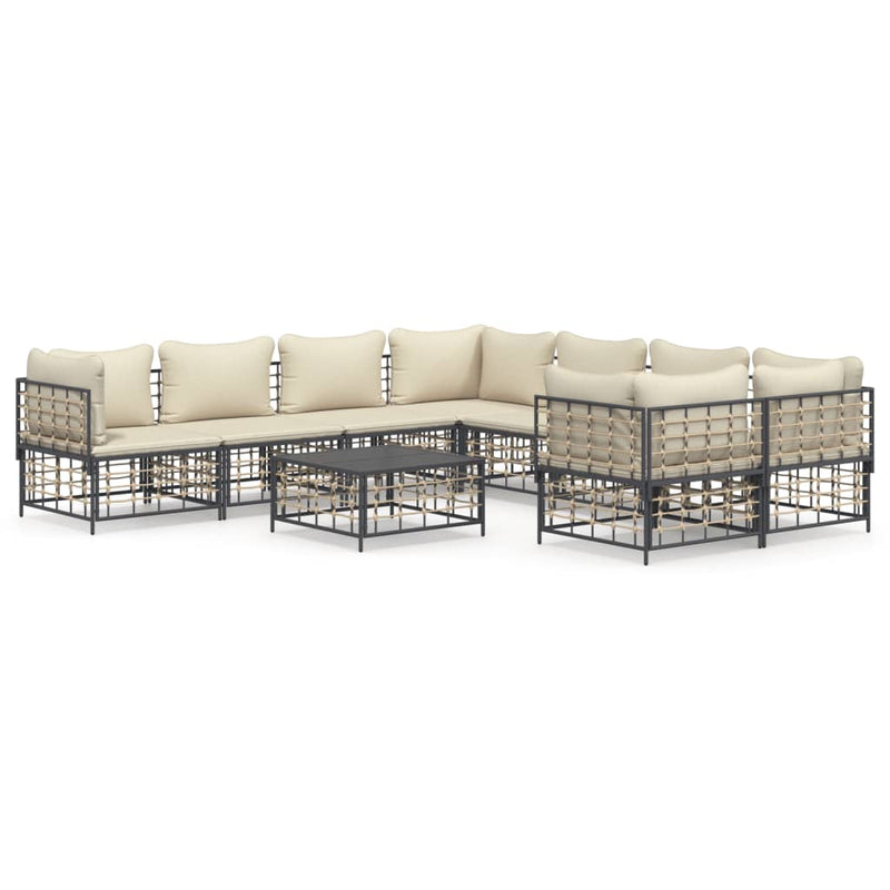 9-delige Loungeset met kussens poly rattan antracietkleurig MeubelReus