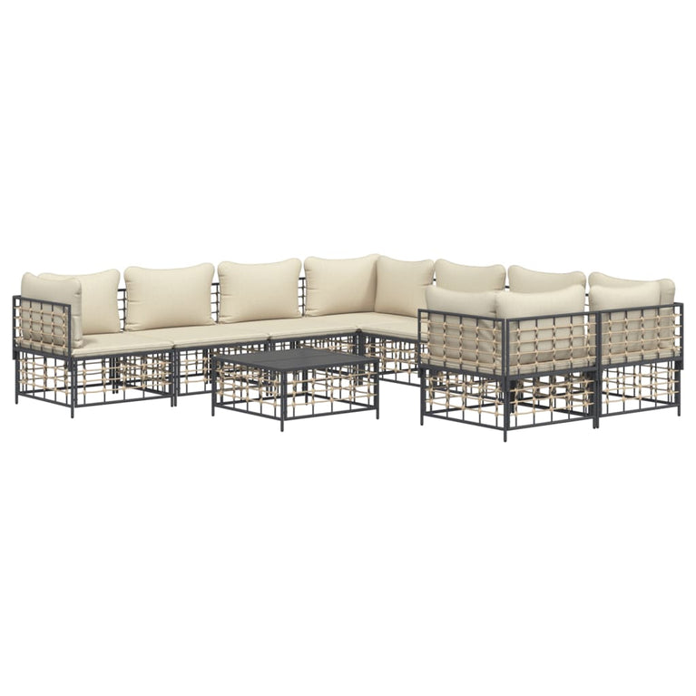 9-delige Loungeset met kussens poly rattan antracietkleurig MeubelReus