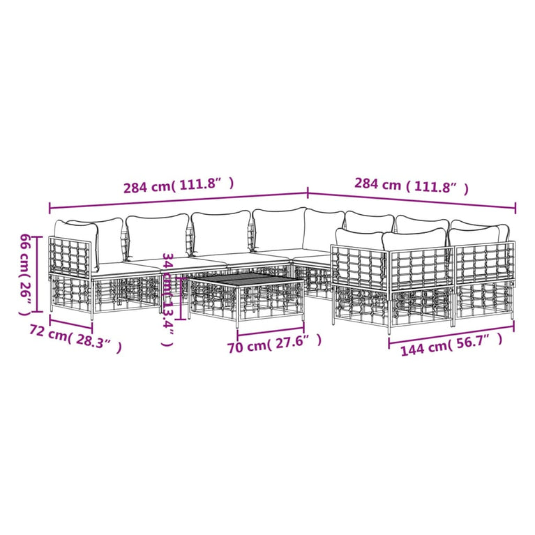 9-delige Loungeset met kussens poly rattan antracietkleurig MeubelReus