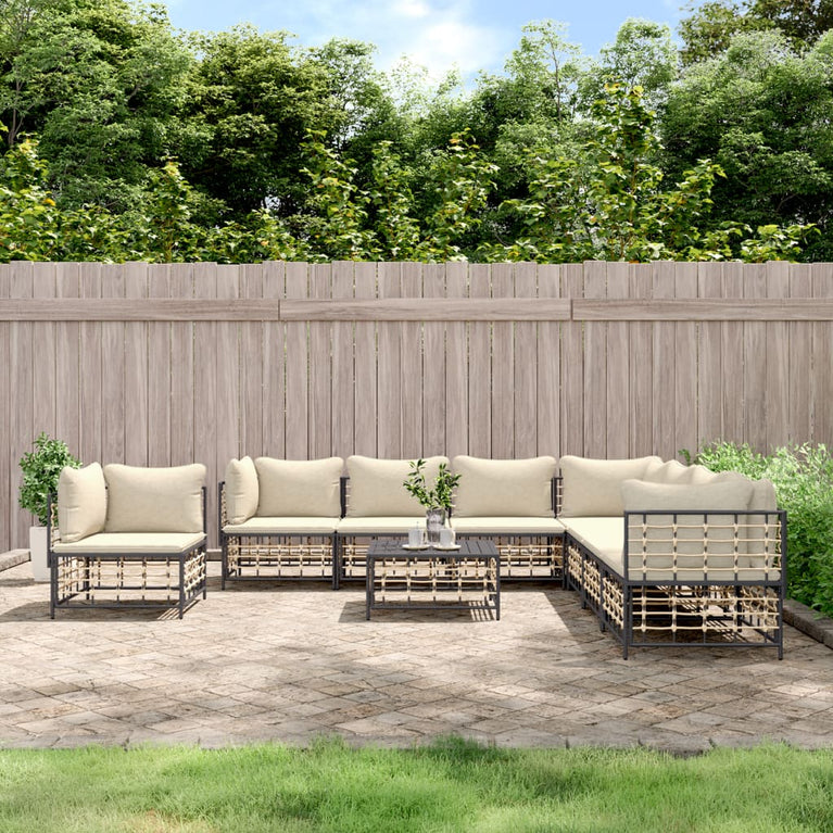 9-delige Loungeset met kussens poly rattan antracietkleurig MeubelReus