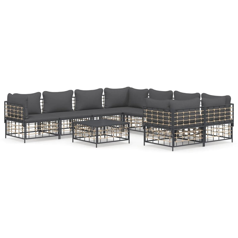 9-delige Loungeset met kussens poly rattan antracietkleurig MeubelReus