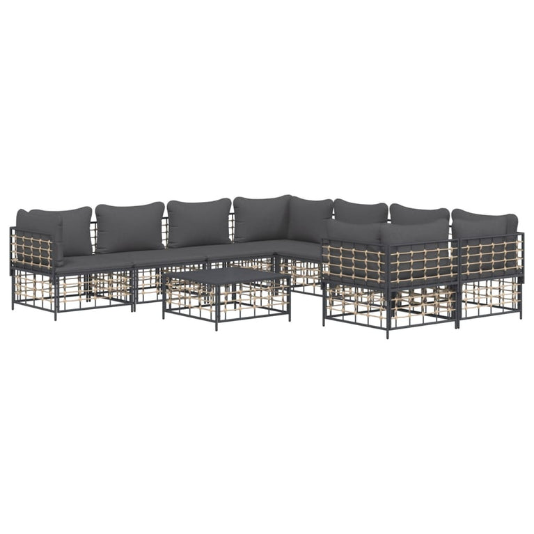 9-delige Loungeset met kussens poly rattan antracietkleurig MeubelReus