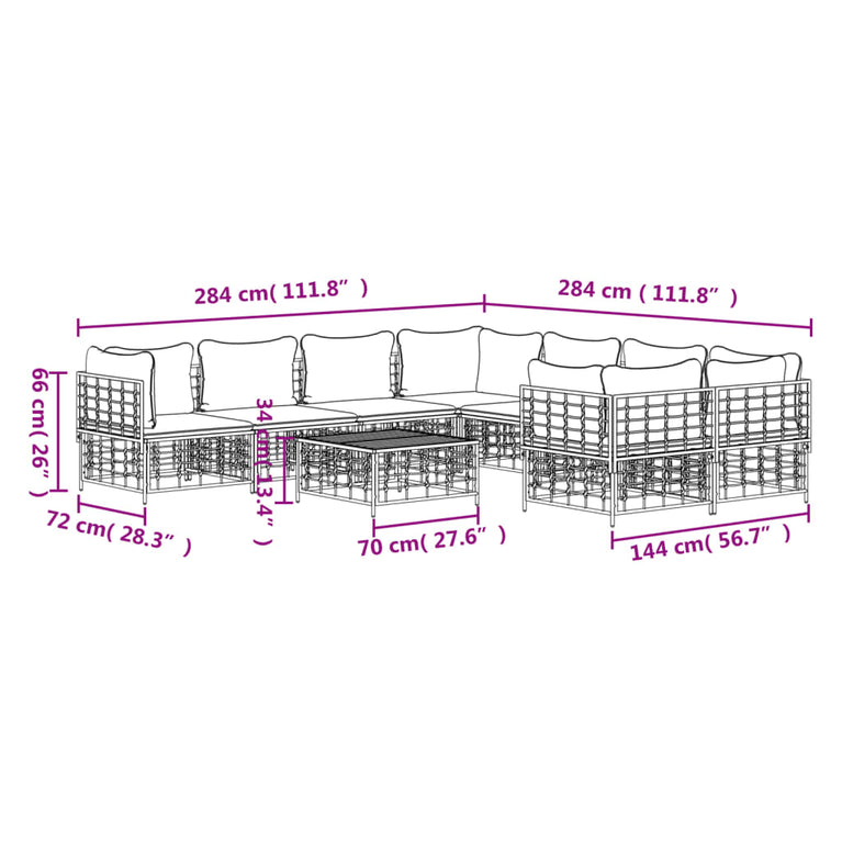 9-delige Loungeset met kussens poly rattan antracietkleurig MeubelReus