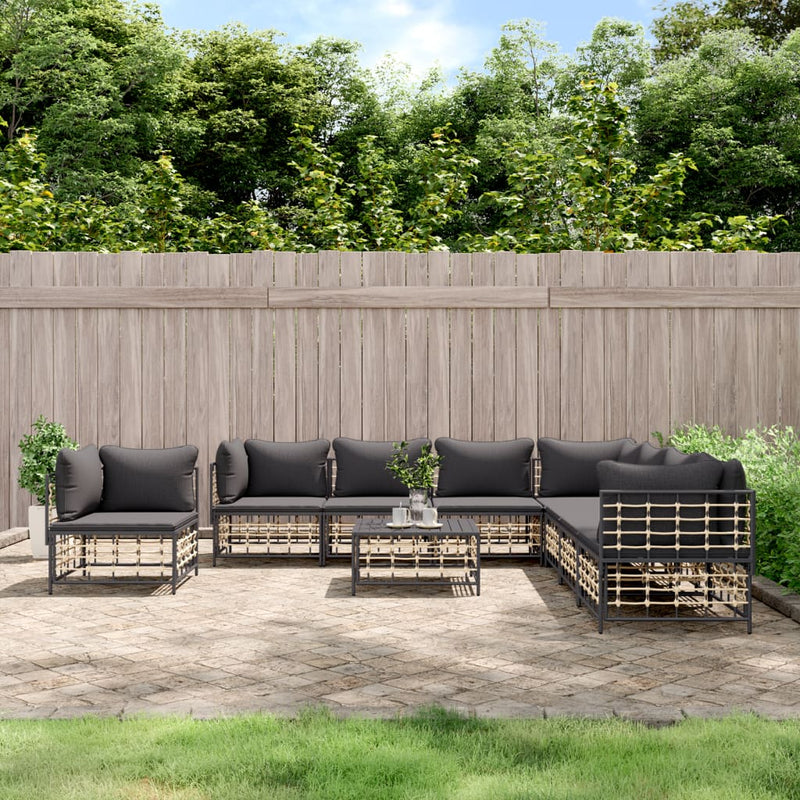 9-delige Loungeset met kussens poly rattan antracietkleurig MeubelReus