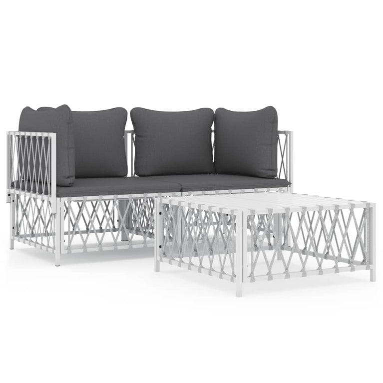 3-delige Loungeset met kussens staal wit MeubelReus