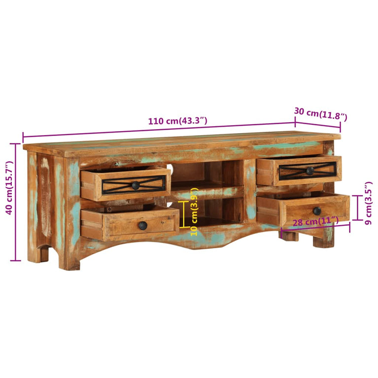 Tv-meubel 110x30x40 cm massief gerecycled hout MeubelReus