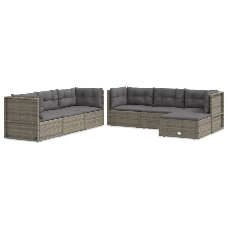 7-delige Loungeset met kussens poly rattan grijs MeubelReus
