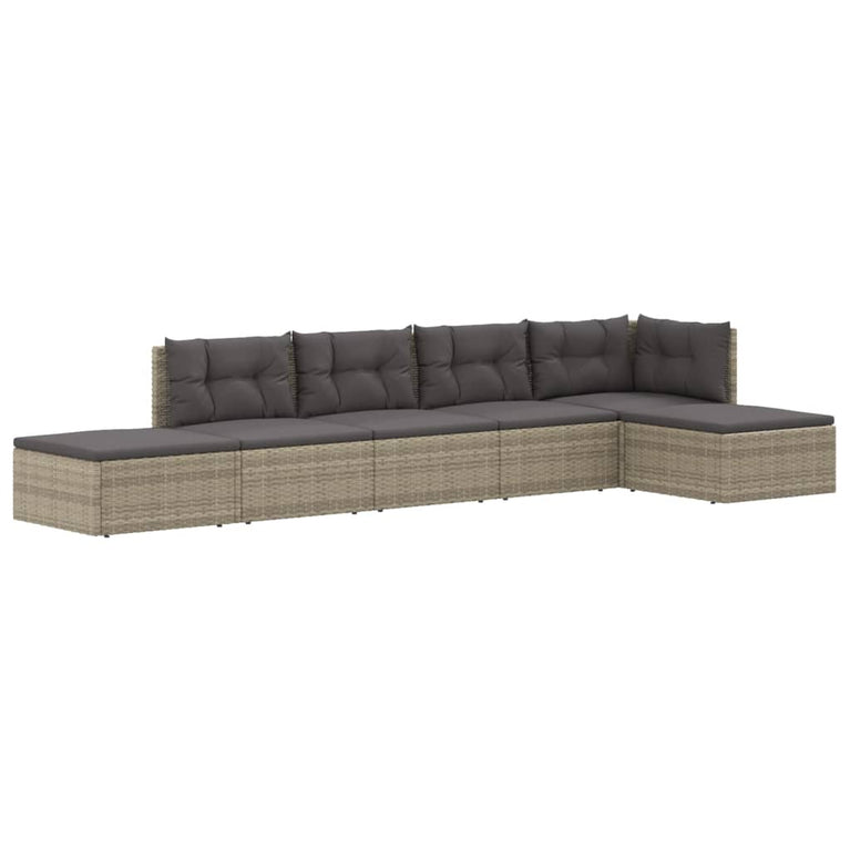 6-delige Loungeset met kussens poly rattan grijs MeubelReus