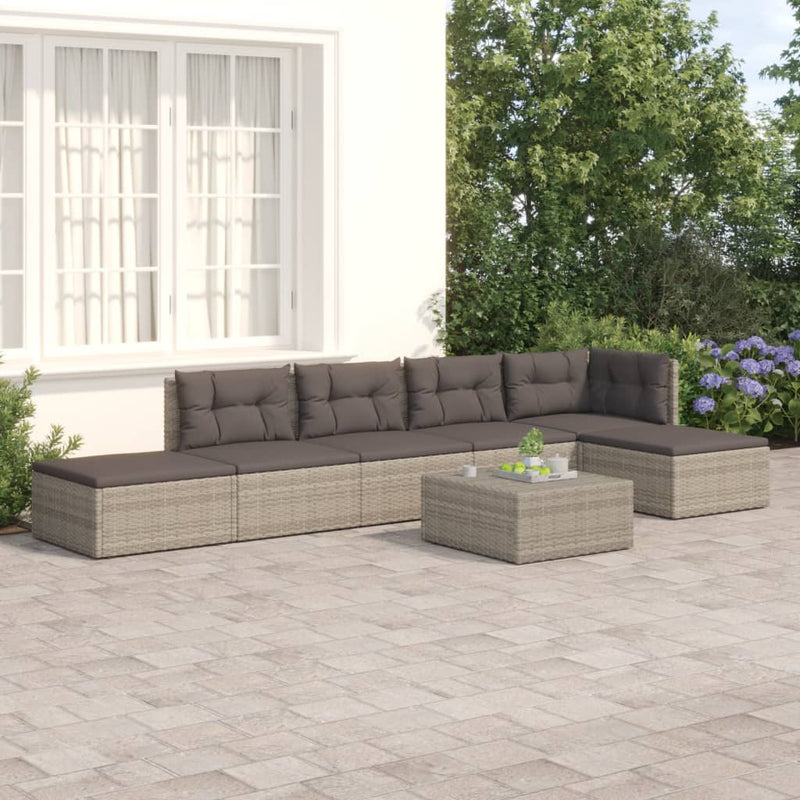 6-delige Loungeset met kussens poly rattan grijs MeubelReus