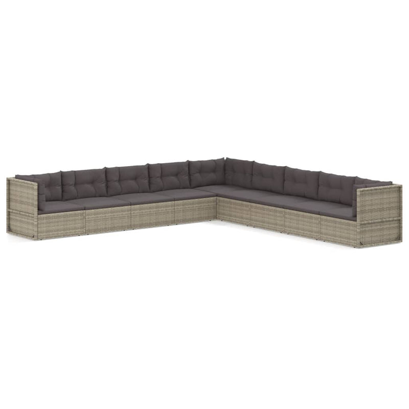 9-delige Loungeset met kussens poly rattan grijs MeubelReus