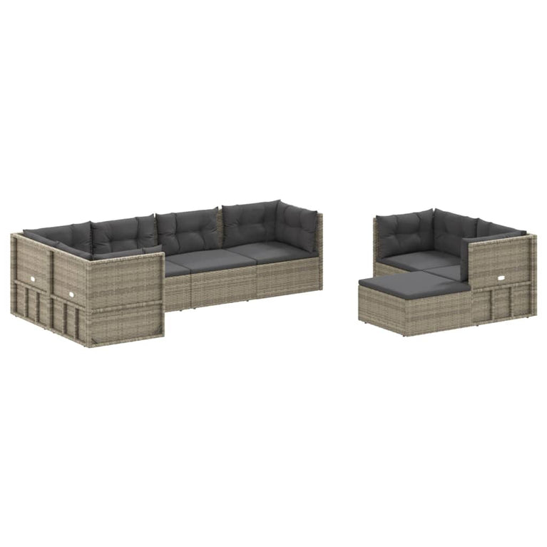 8-delige Loungeset met kussens poly rattan grijs MeubelReus