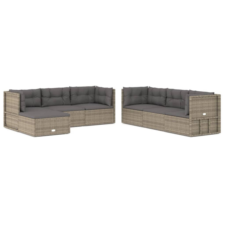 7-delige Loungeset met kussens poly rattan grijs MeubelReus
