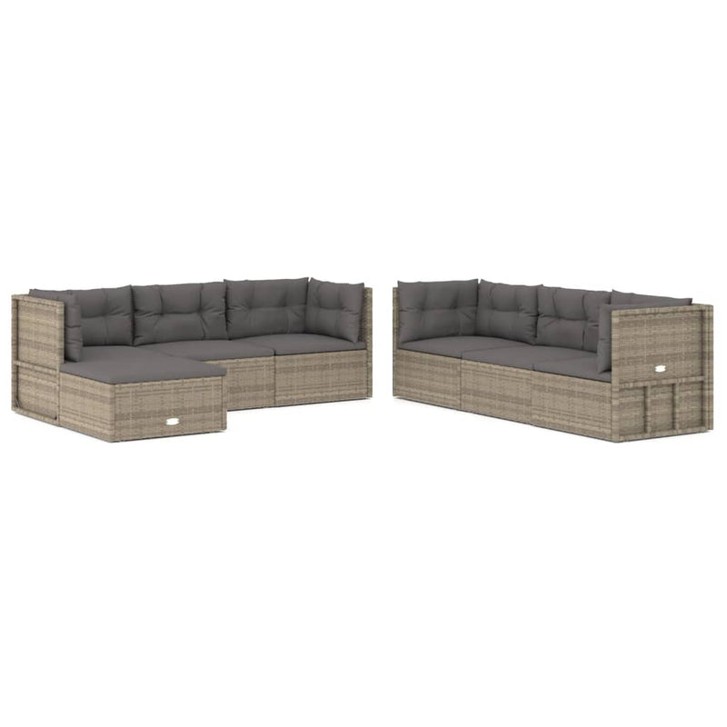 7-delige Loungeset met kussens poly rattan grijs MeubelReus