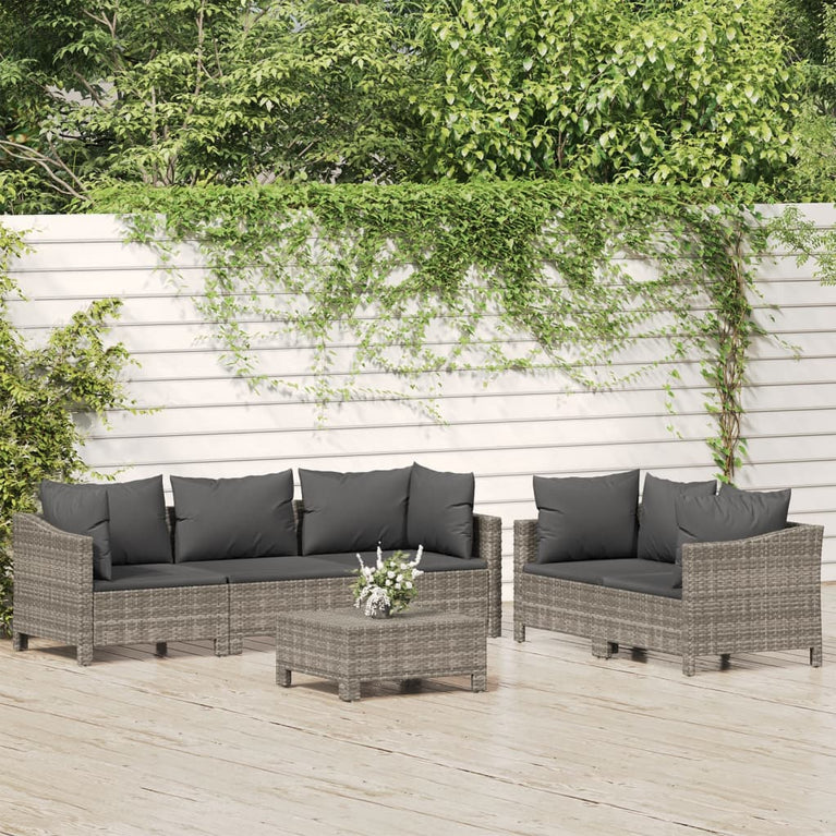 6-delige Loungeset met kussens poly rattan grijs MeubelReus