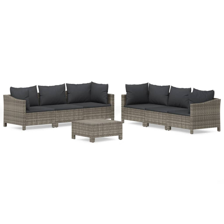 7-delige Loungeset met kussens poly rattan grijs MeubelReus