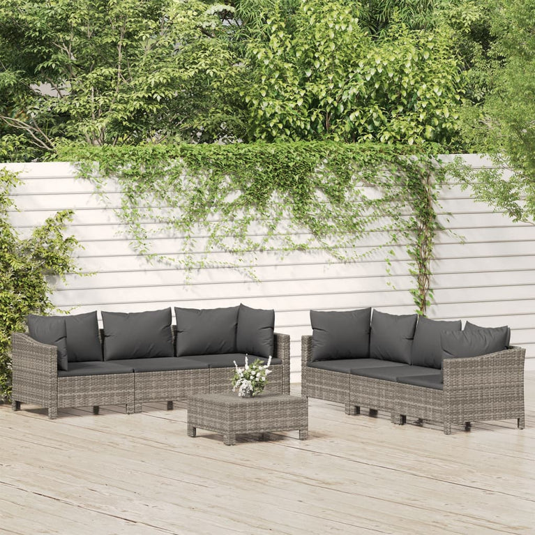 7-delige Loungeset met kussens poly rattan grijs MeubelReus