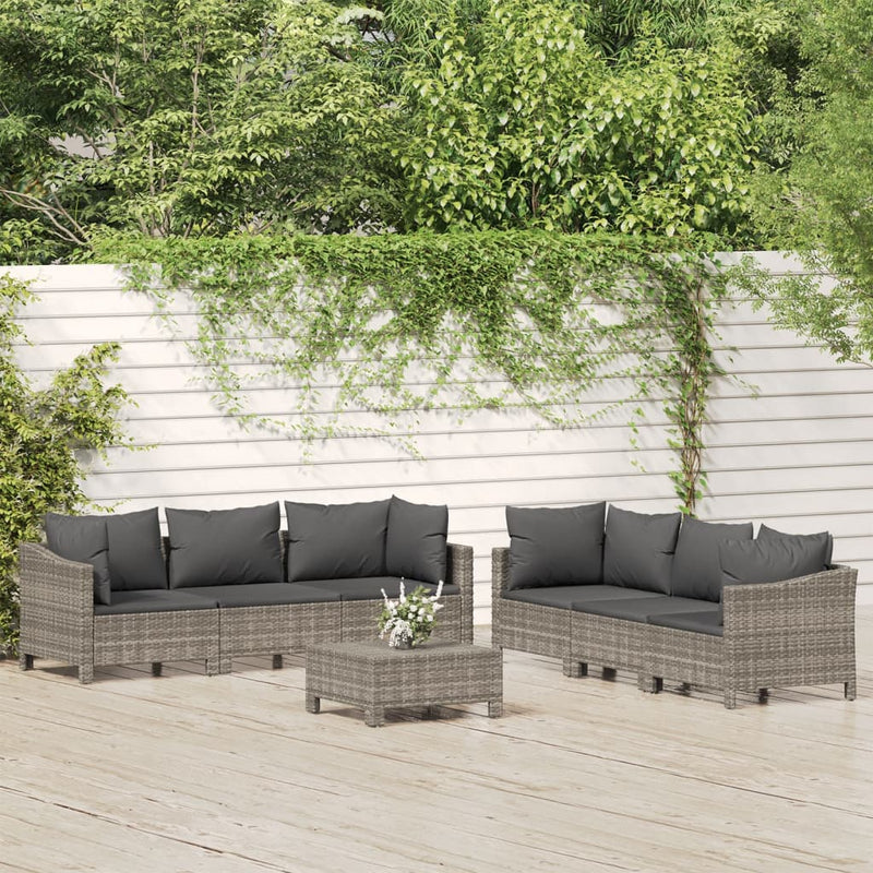 7-delige Loungeset met kussens poly rattan grijs MeubelReus