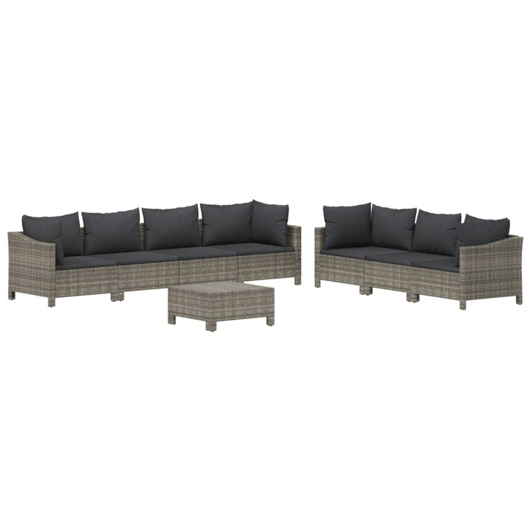8-delige Loungeset met kussens poly rattan grijs MeubelReus