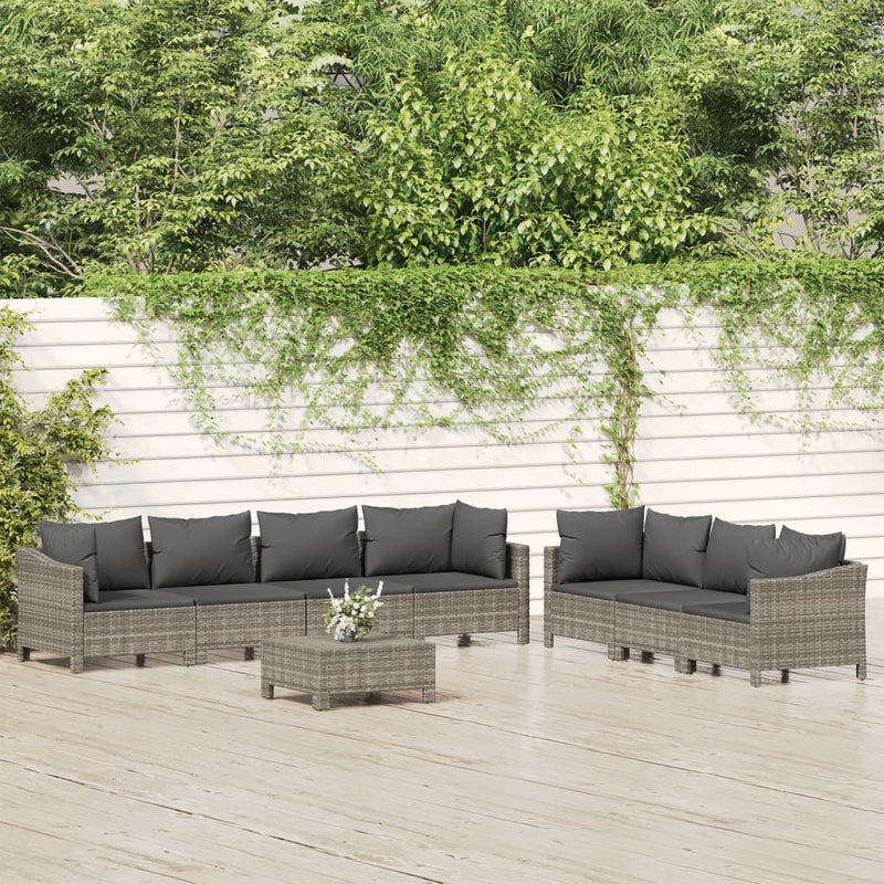 8-delige Loungeset met kussens poly rattan grijs MeubelReus