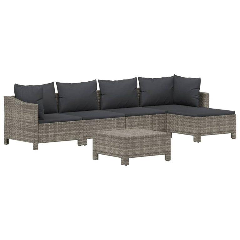 6-delige Loungeset met kussens poly rattan grijs MeubelReus